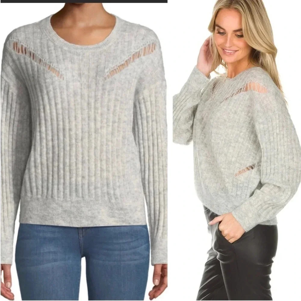 IRO Opera Slashed Sweater Wool/Mohair Sz XS Pearl Gray